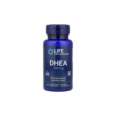 Life Extension DHEA 100 mg, 60 vegetarian capsules, supports overall wellness and hormonal balance with non-GMO ingredients. Known as the youth hormone, DHEA may help maintain optimal hormone levels.